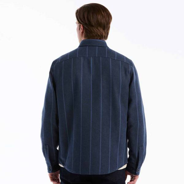 Back of Original Penguin Men's Striped Twill Overshirt in Dark Sapphire