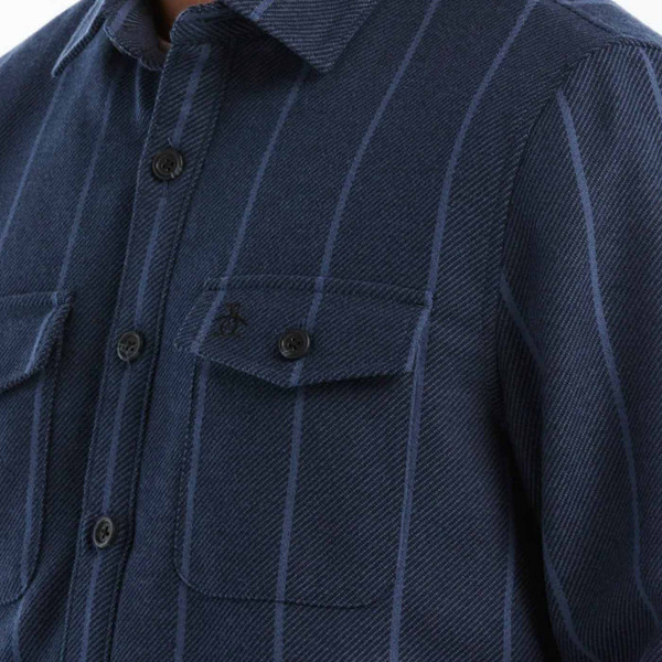 Twill fabric on Original Penguin Men's Striped Twill Overshirt in Dark Sapphire