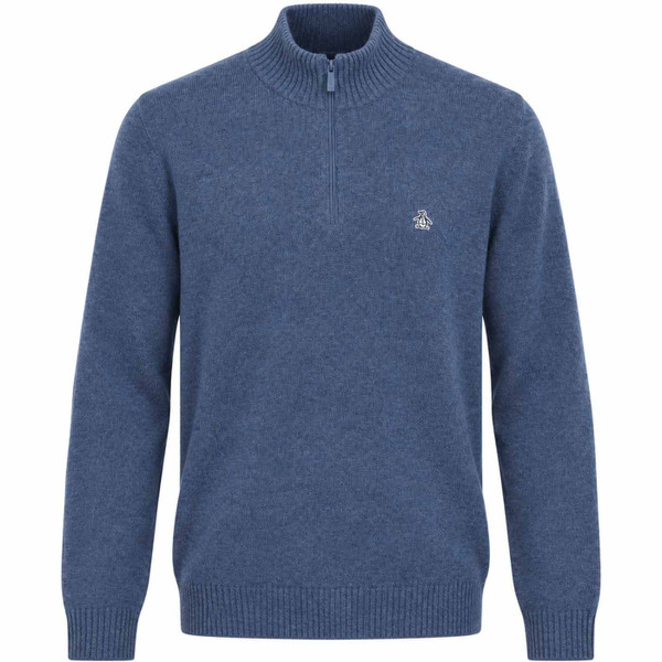 Original Penguin Lambswool Quarter Zip Jumper in Sargasso Sea