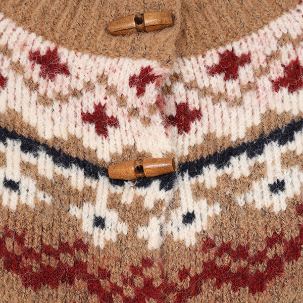 Toggle fastenings on Banned Retro Winnie Winter Fair Isle Cardigan in Brown