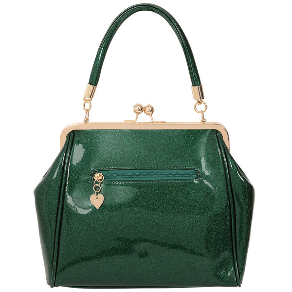 Back of Banned Retro American Vintage Sparkle Handbag in Dark Green