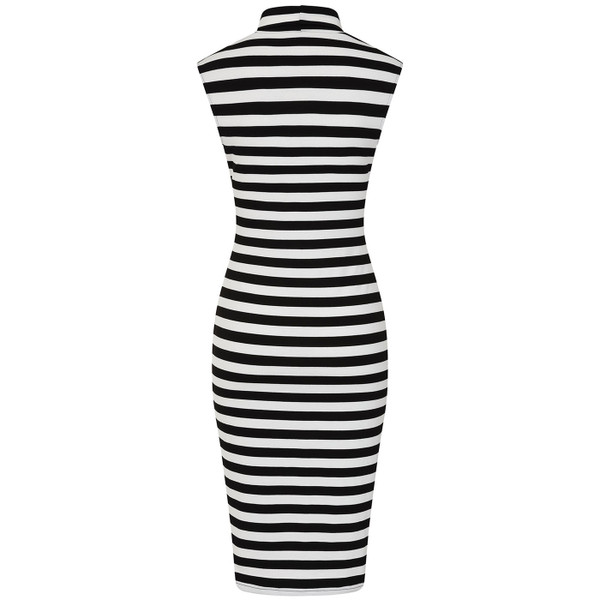 Back of Banned Retro Lina Retro Striped Pencil Dress in Black/White