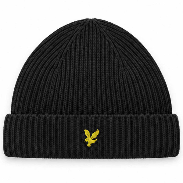 Lyle & Scott Classic Ribbed Knit Beanie Hat in Jet Black