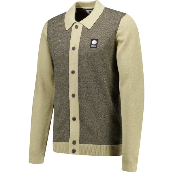 Pretty Green Roxy Birdseye Knit Mod Polo Cardigan Camel - Side View