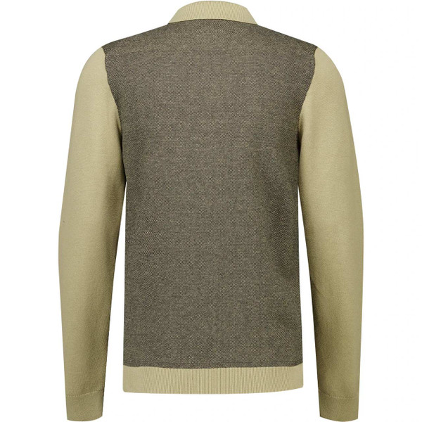 Pretty Green Roxy Birdseye Knit Mod Polo Cardigan Camel - Back View