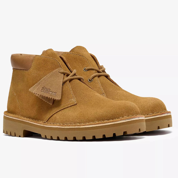 Clarks Originals Desert Rock Boots in Light Tan Suede  - Pair of Boots Side View
