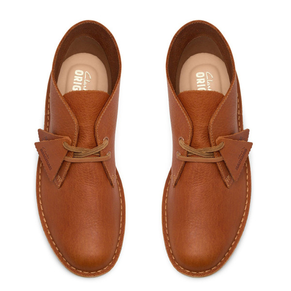Clarks Originals Men's Crepe Sole Mod Desert Boots in Burnt Orange Leather - Pair of boots from above