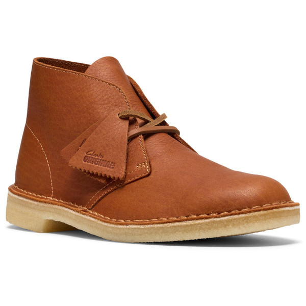 Clarks Originals Men's Crepe Sole Mod Desert Boots in Burnt Orange Leather - Side view at angle