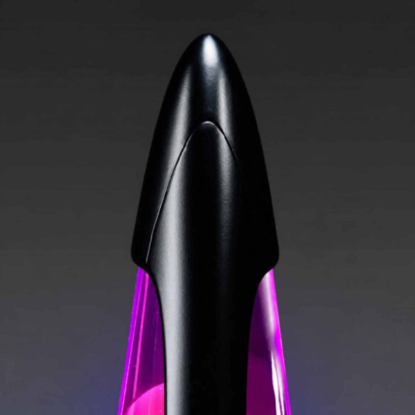 Top of Mathmos Neo Table Top Lava Lamp with Black base and Violet & Pink Lava