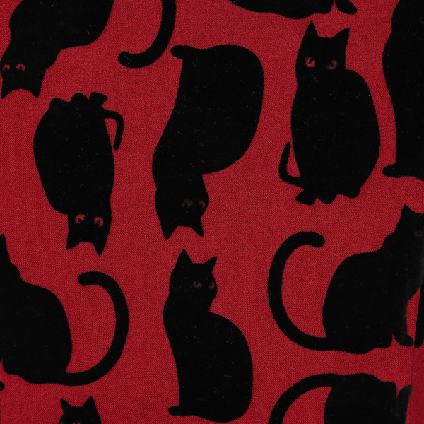 Print detail on Banned Retro Babe Cattitude Black Cat Print 50s Top in Burgundy/Black