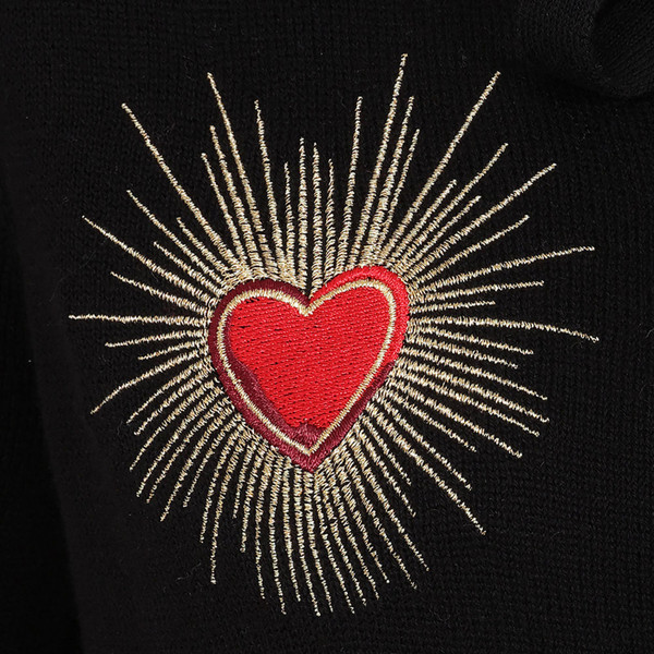 Heart embroidery on Banned Retro Mia True Love Neck Tie 50s Cardigan in Black