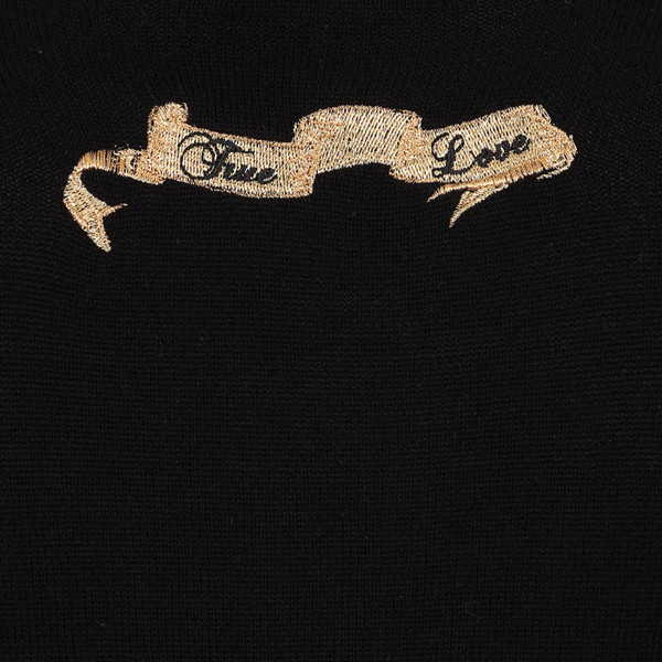 Back neck True Love embroidery on Banned Retro Mia True Love Neck Tie 50s Cardigan in Black