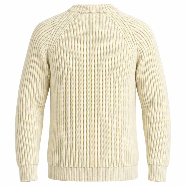 Back of Gloverall Made In England Men's Fisherman Rib Merino Jumper in Ecru