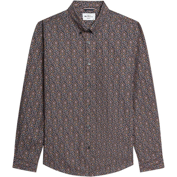 Ben Sherman Retro Intricate Floral Paisley Shirt in Black - Main View