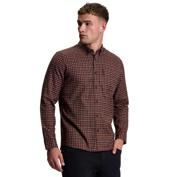 Model Wearing the Ben Sherman Mod Abstract Check Button Down Shirt Sienna