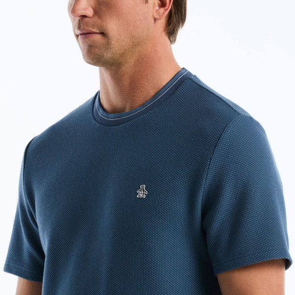 Collar tipping and pique on Original Penguin Tonal Tipped Pique T-Shirt in Sargasso Sea Blue