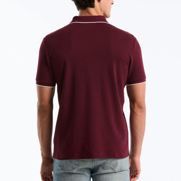 Back of Original Penguin Interlock 1/4 Zip Tipped Polo in Port Royale Red