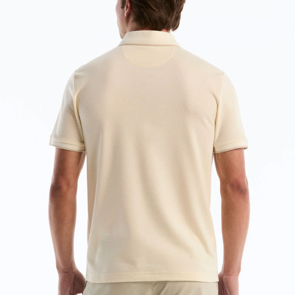 Back of Original Penguin Raised Ottoman Vertical Stripe Polo Shirt in Birch