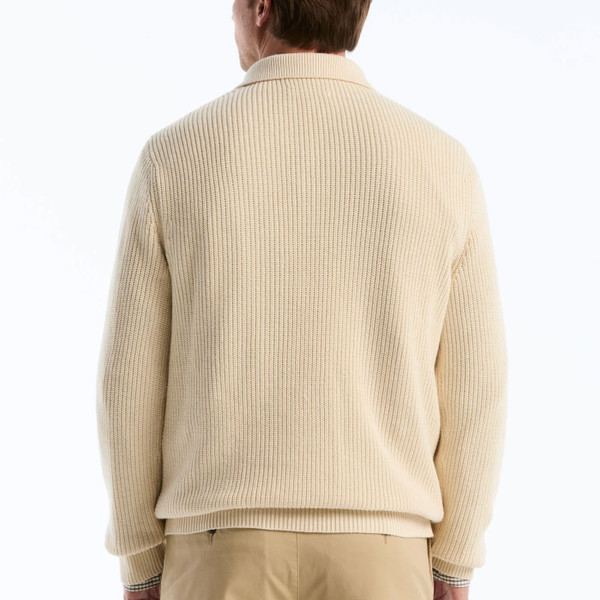 Back of Original Penguin Retro Long Sleeve Knitted Polo in Birch