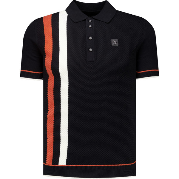 Trojan Mens Retro Racing Stripe Popcorn Knit Polo T-Shirt in Black