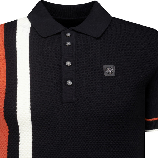 Trojan Mens Retro Racing Stripe Popcorn Knit Polo T-Shirt in Black