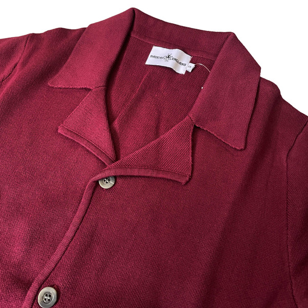 Madcap England Lane Men's Mod 3 Button Knitted Blazer Jacket Zinfandel - Collar Detail