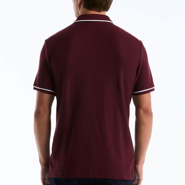 Model Wearing Original Penguin Icons Earl Mesh Bentley Polo Shirt in Port Royale - Back