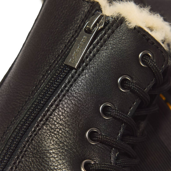 Zipper on Dr Martens Jadon Faux Fur Lined Leather Retro Platform Boots in Black