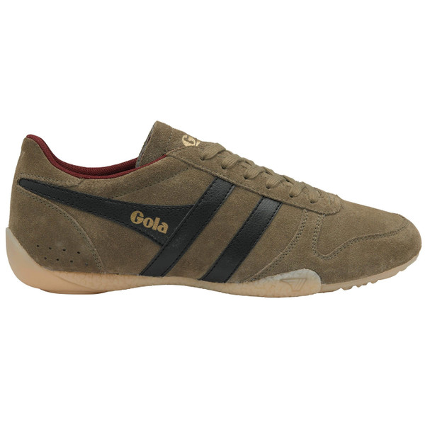 Side of Gola Classics Chase Retro 70s Suede Track Trainers in Khaki Green