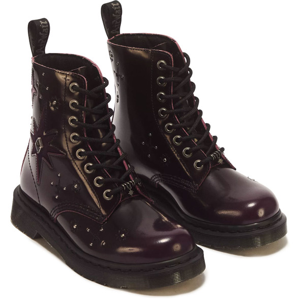 Dr Martens 1460 Pascal Whimsigoth Arcadia Leather & Velvet Boots in Purple - Pair of boots