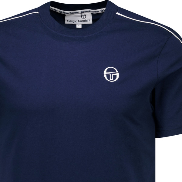 Sergio Tacchini Mens Santis Raised Logo Crew Neck T-Shirt in Maritime Blue and Gardenia