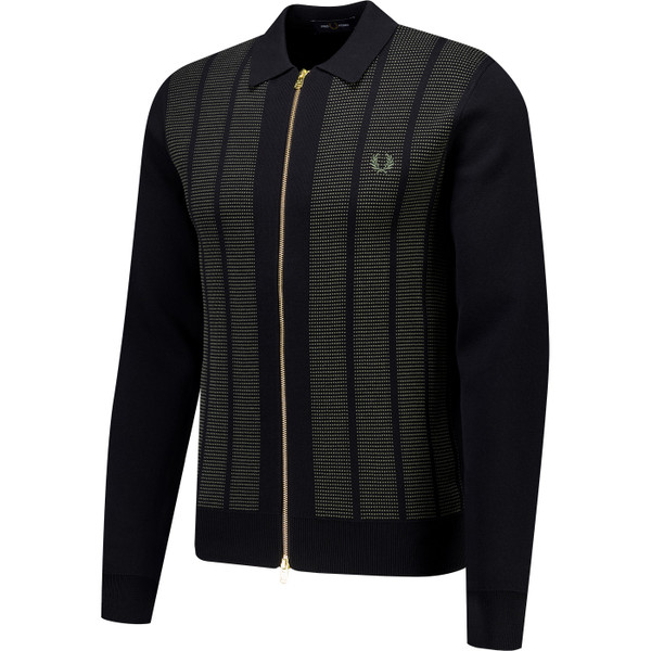 Fred Perry Mens Textured Panel Knitted Zip Cardigan in Black