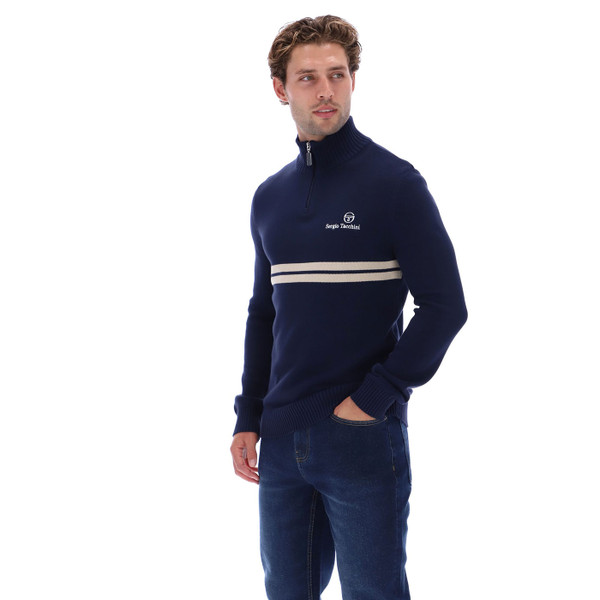 Side of Sergio Tacchini New Dallas 1/4 Zip Knitted Jumper in Maritime Blue