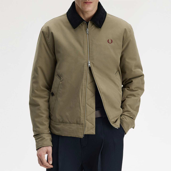 Fred Perry Cord Collar Cotton Caban Jacket Golden Khaki - Model Front