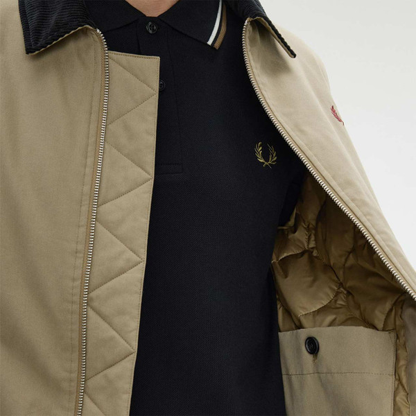 Fred Perry Cord Collar Cotton Caban Jacket Golden Khaki - Lining Detail