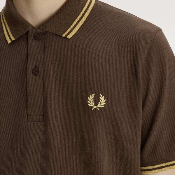 Fred Perry M12 Made in England Tennis Polo Shirt Burnt Tobacco - Laurel Wreath Detail