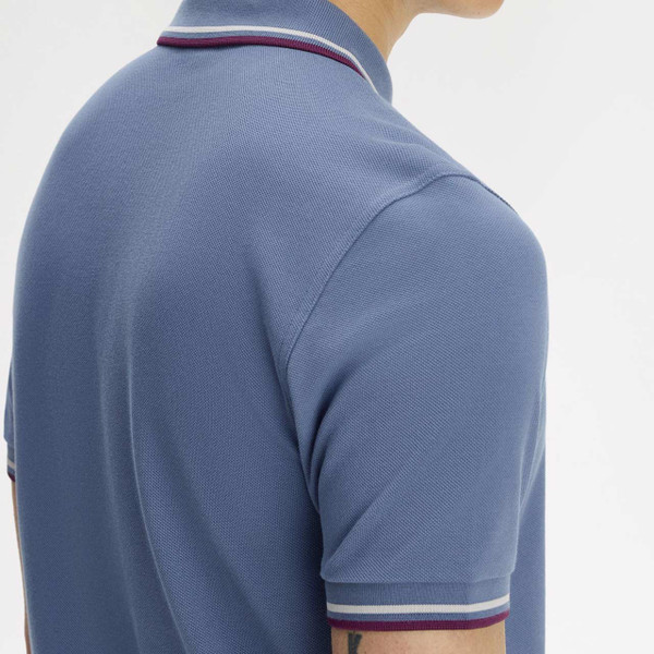 Fred Perry M3600 Twin Tipped Pique Polo Shirt Ace Blue - Back Collar