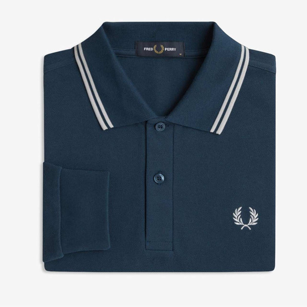 Fred Perry M3636 Twin Tipped Long Sleeve Pique Polo Shirt Mod Blue - Folded