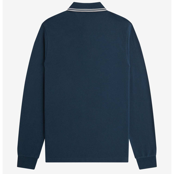 Fred Perry M3636 Twin Tipped Long Sleeve Pique Polo Shirt Mod Blue - Back View