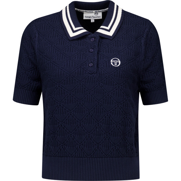 Sergio Tacchini Womens Grazia Diamond Textured Knit Polo in Maritime Blue