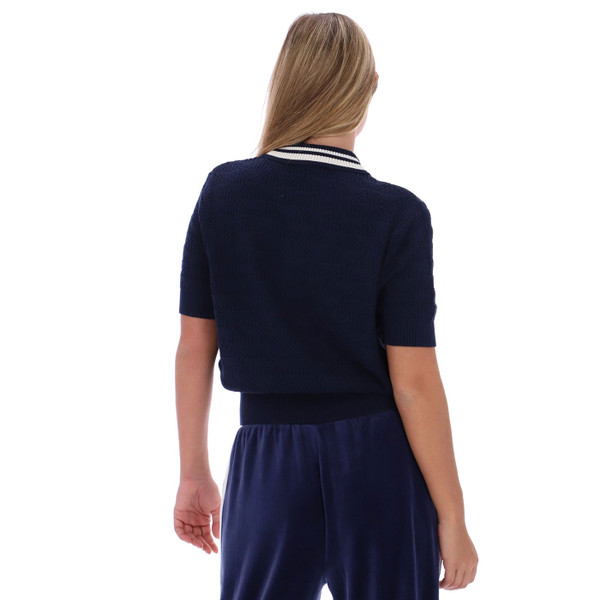 Back of Sergio Tacchini Women’s Grazia Diamond Textured Knit Polo in Maritime Blue Navy