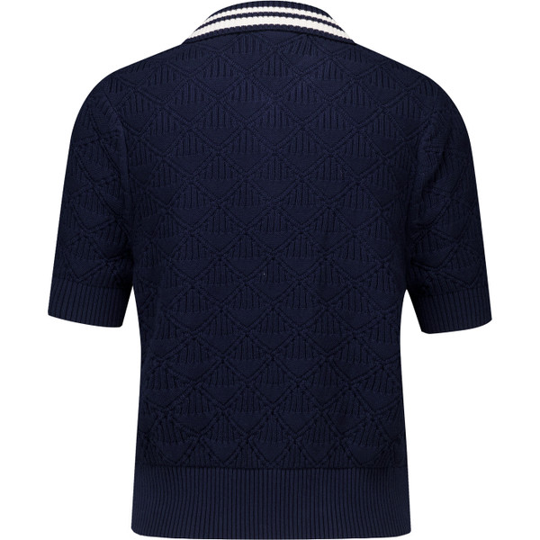 Sergio Tacchini Womens Grazia Diamond Textured Knit Polo in Maritime Blue