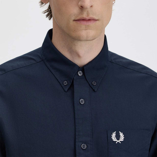 Fred Perry Button Down Oxford Shirt Navy - Collar Detail