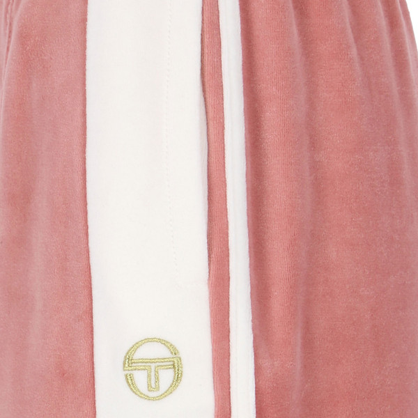 Fabric detail and pocket on Sergio Tacchini Women's Erica Velour Track Pants in Light Mahogany Pink