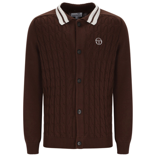 Sergio Tacchini Men's Brutta Cable Knit Cardigan in Potting Soil Brown