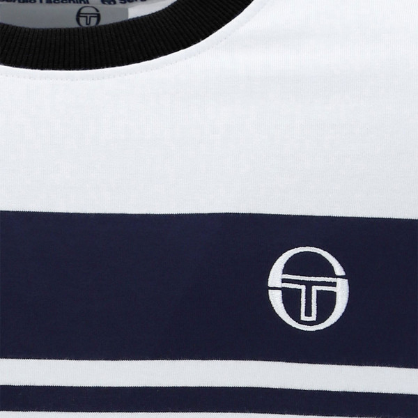 Sergio Tacchini Men's Master Retro Chest Stripe T-shirt in White/Navy
