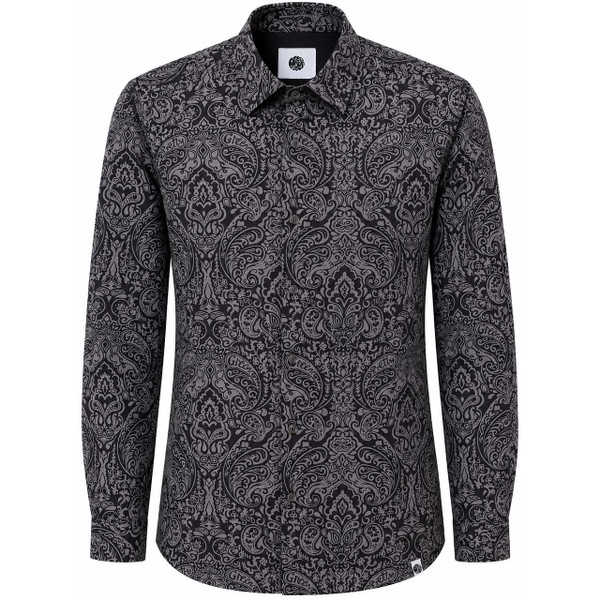 Pretty Green Rave On Retro 60s Linear Paisley Shirt Black - Main View
