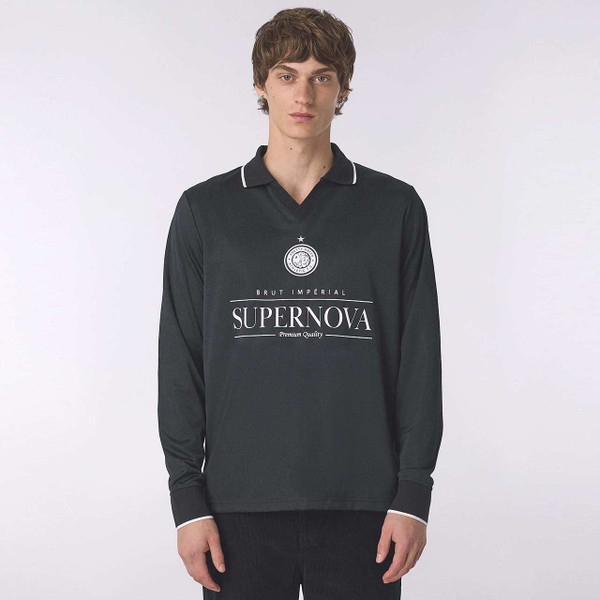 Pretty Green Supernova Skipper Neck Retro Football Top Black - Model View