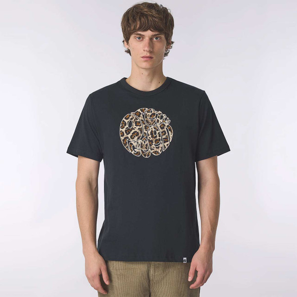 Pretty Green Voltaire Retro Leopard Paisley Print Logo T-shirt Black - Model View Front