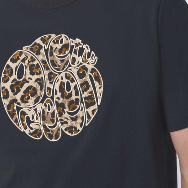 Pretty Green Voltaire Retro Leopard Paisley Print Logo T-shirt Black - Close Up